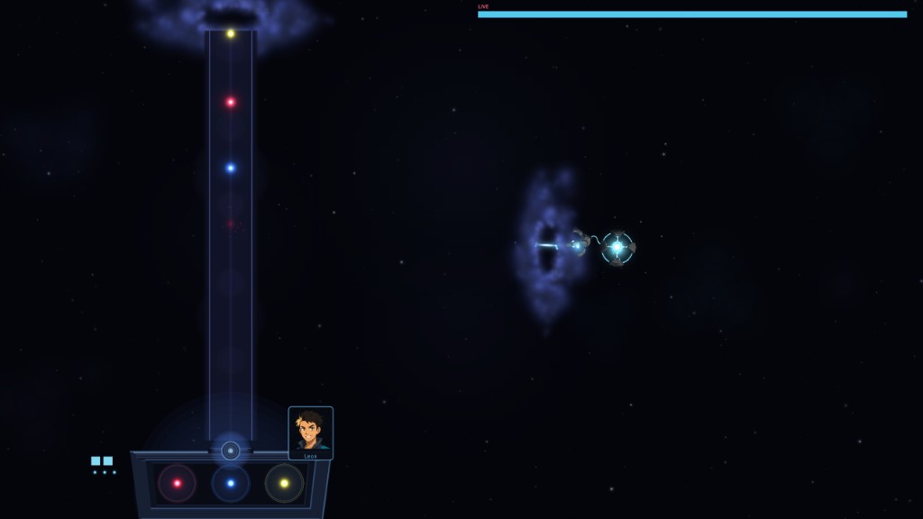 Bitrush gameplay, matching colored lights beside a ship in space