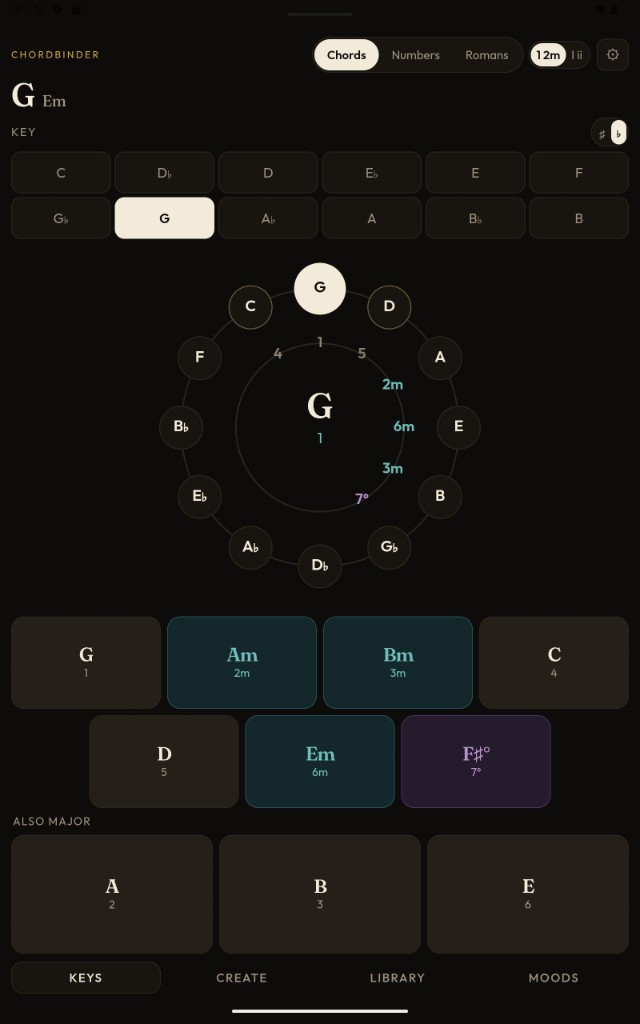 ChordBinder chord wheel in the key of G